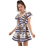 Anchor Background Design Flutter Sleeve Wrap Dress