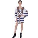 Anchor Background Design V-Neck Flare Sleeve Mini Dress