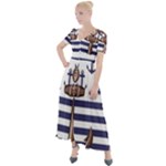 Anchor Background Design Button Up Short Sleeve Maxi Dress