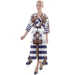 Anchor Background Design Quarter Sleeve Wrap Front Maxi Dress