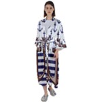 Anchor Background Design Maxi Satin Kimono