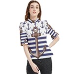 Anchor Background Design Frill Neck Blouse