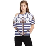 Anchor Background Design One Shoulder Cut Out T-Shirt