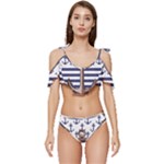Anchor Background Design Ruffle Edge Tie Up Bikini Set	