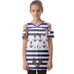 Anchor Background Design Fold Over Open Sleeve Top