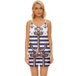 Anchor Background Design V-Neck Satin Pajamas Set