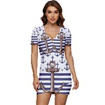 Anchor Background Design Low Cut Cap Sleeve Mini Dress