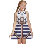 Anchor Background Design Kids  Halter Collar Waist Tie Chiffon Dress