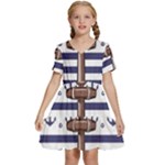 Anchor Background Design Kids  Short Sleeve Tiered Mini Dress