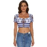 Anchor Background Design Short Sleeve Square Neckline Crop Top 
