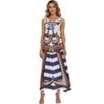 Anchor Background Design V-Neck Sleeveless Loose Fit Overalls
