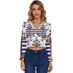 Anchor Background Design Long Sleeve V-Neck Top