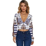 Anchor Background Design Long Sleeve Deep-V Velour Top