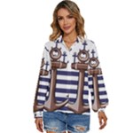 Anchor Background Design Women s Long Sleeve Button Up Shirt