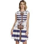 Anchor Background Design Cap Sleeve High Waist Dress