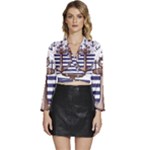 Anchor Background Design Long Sleeve Tie Back Satin Wrap Top