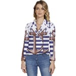 Anchor Background Design Women s Long Sleeve Revers Collar Cropped Jacket