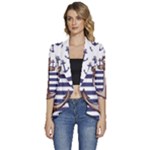 Anchor Background Design Women s 3/4 Sleeve Ruffle Edge Open Front Jacket