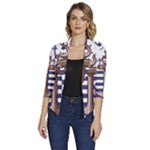 Anchor Background Design Women s Draped Front 3/4 Sleeve Shawl Collar Jacket