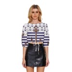 Anchor Background Design Mid Sleeve Drawstring Hem Top