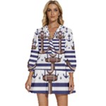 Anchor Background Design V-Neck Placket Mini Dress