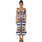Anchor Background Design Tie-Strap Tiered Midi Chiffon Dress