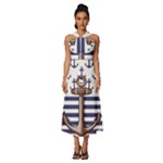 Anchor Background Design Sleeveless Cross Front Cocktail Midi Chiffon Dress