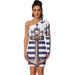Anchor Background Design Long Sleeve One Shoulder Mini Dress