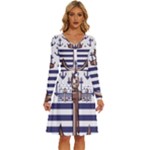 Anchor Background Design Long Sleeve Dress With Pocket