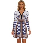 Anchor Background Design Long Sleeve Deep V Mini Dress 