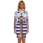 Anchor Background Design Long Sleeve Shirt Collar Bodycon Dress