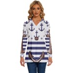 Anchor Background Design Long Sleeve Drawstring Hooded Top