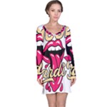 Music Hip Hop Text Black White 3d Long Sleeve Nightdress