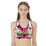 Music Hip Hop Text Black White 3d Sports Bra with Border