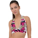 Music Hip Hop Text Black White 3d Halter Plunge Bikini Top
