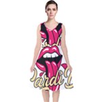 Music Hip Hop Text Black White 3d V-Neck Midi Sleeveless Dress 