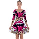 Music Hip Hop Text Black White 3d Quarter Sleeve Skater Dress