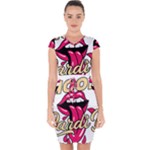 Music Hip Hop Text Black White 3d Capsleeve Drawstring Dress 