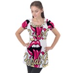 Music Hip Hop Text Black White 3d Puff Sleeve Tunic Top