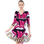 Music Hip Hop Text Black White 3d Quarter Sleeve Front Wrap Dress