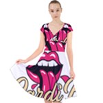 Music Hip Hop Text Black White 3d Cap Sleeve Front Wrap Midi Dress