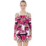 Music Hip Hop Text Black White 3d V-neck Bodycon Long Sleeve Dress