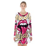Music Hip Hop Text Black White 3d Long Sleeve Velvet V-neck Dress