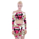Music Hip Hop Text Black White 3d Off Shoulder Top with Mini Skirt Set