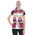 Music Hip Hop Text Black White 3d Women s Button Up Vest