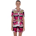 Music Hip Hop Text Black White 3d Satin Short Sleeve Pajamas Set
