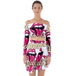 Music Hip Hop Text Black White 3d Off Shoulder Top with Skirt Set