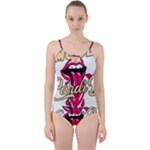 Music Hip Hop Text Black White 3d Cut Out Top Tankini Set