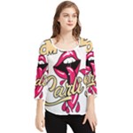 Music Hip Hop Text Black White 3d Chiffon Quarter Sleeve Blouse