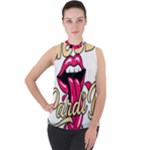 Music Hip Hop Text Black White 3d Mock Neck Chiffon Sleeveless Top